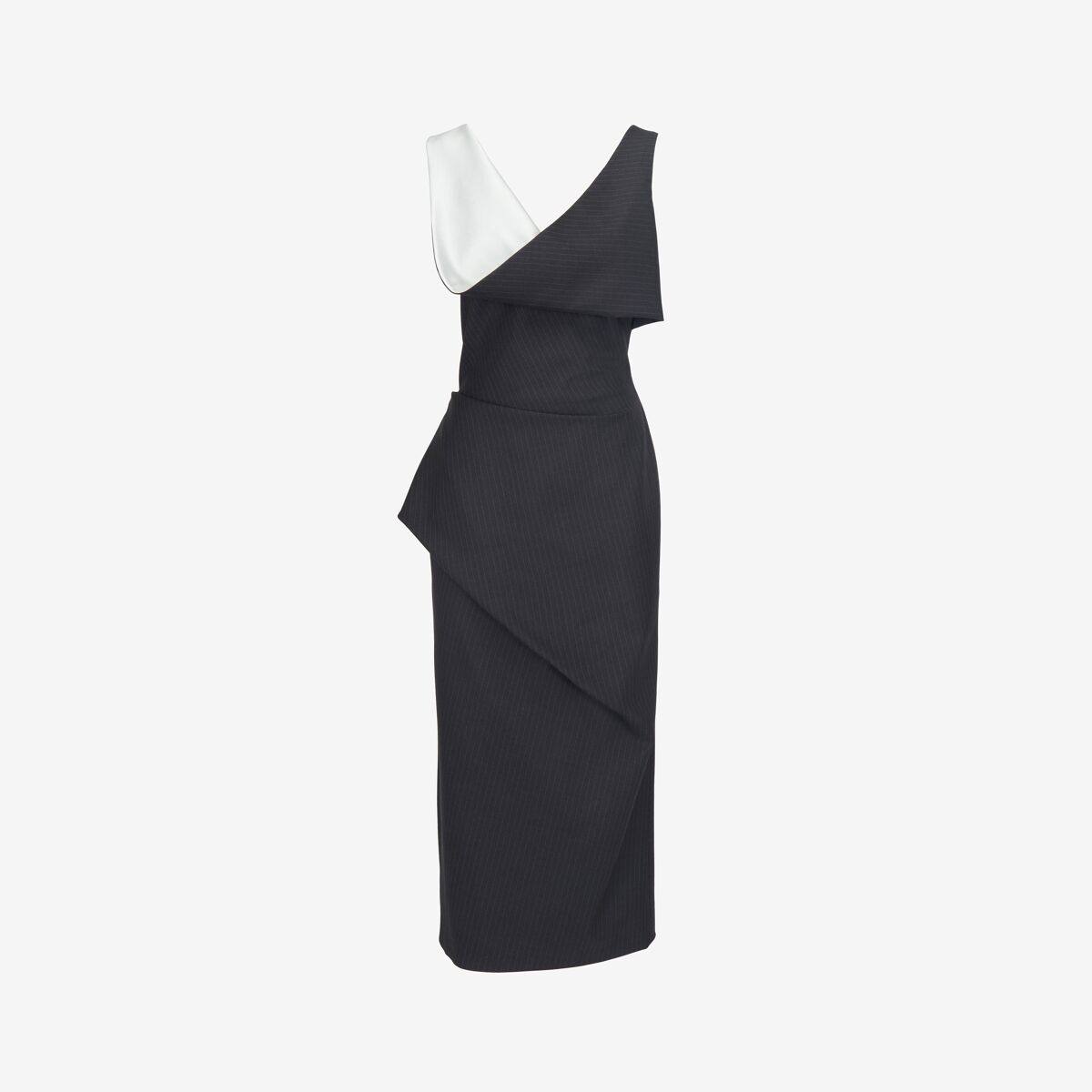 Alexander McQueen Women's Grey & Silver Pinstripe Asymmetric Pencil Dress - 2 (Wool)
